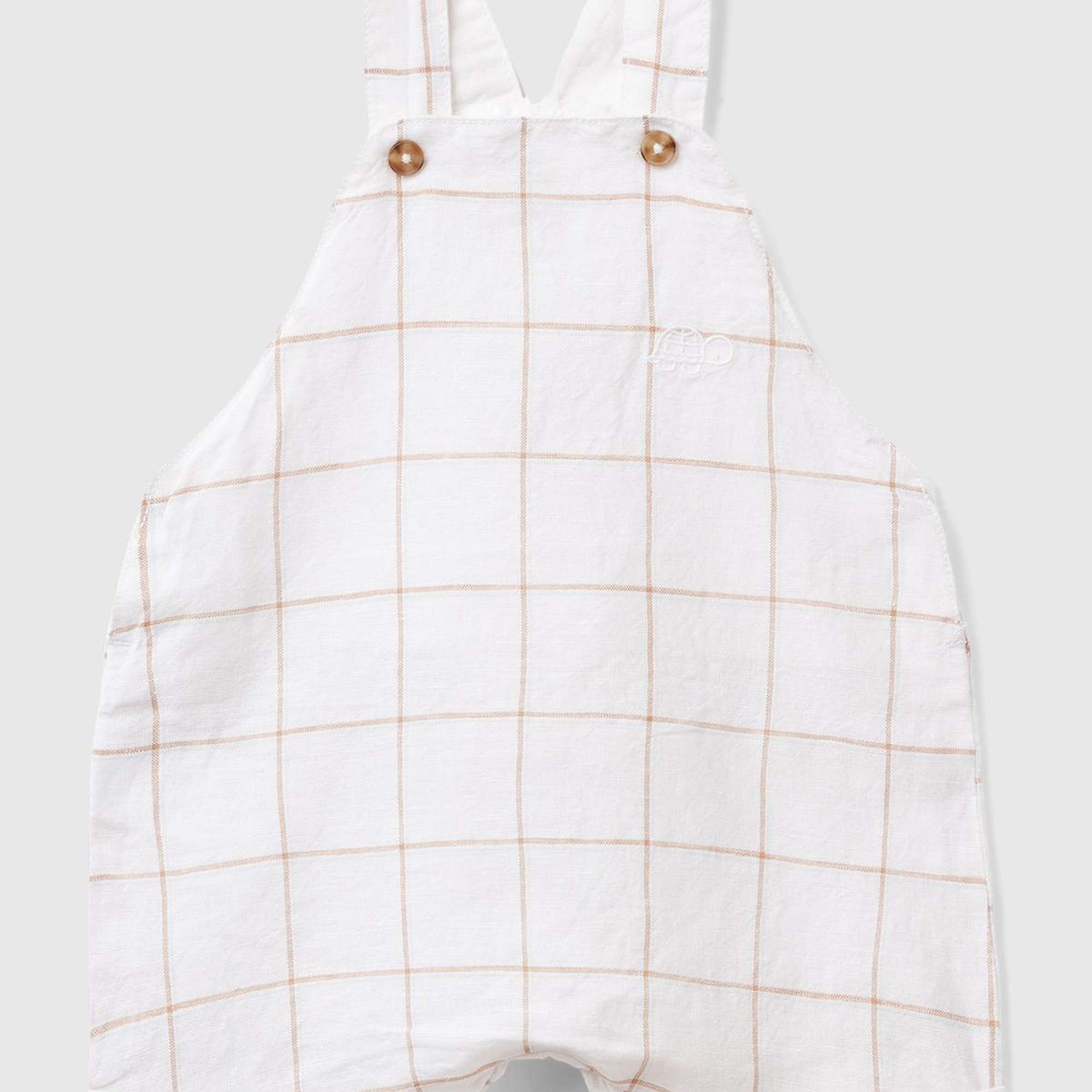 Bebek Krem-Bej Göğsü Nakış İşlemeli ve Düğmeli Kıvrık Paça Tulum