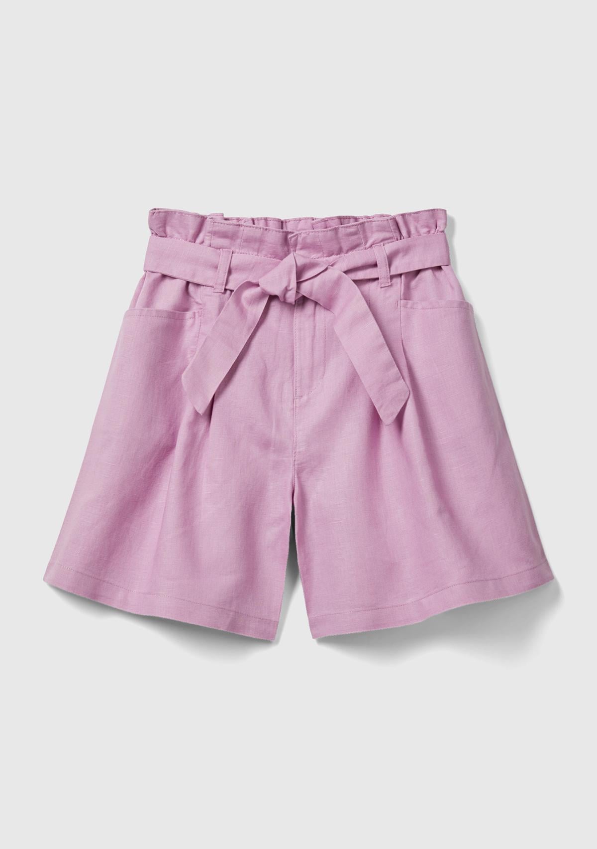  Kız Çocuk Pembe Beli Kuşaklı Bermuda Şort