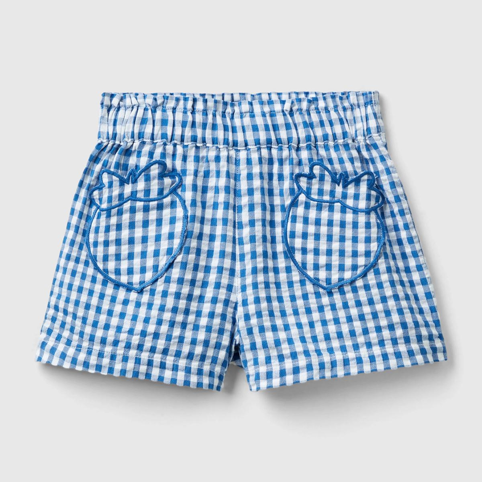 Kız Çocuk Mavi-Beyaz Tamamı Desenli Beli Elastik Meyveli Cepli Şort