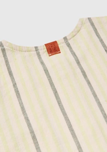  Bebek Krem Mix Tamam Çizgili Yama Cepli Önü Düğmeli Tulum