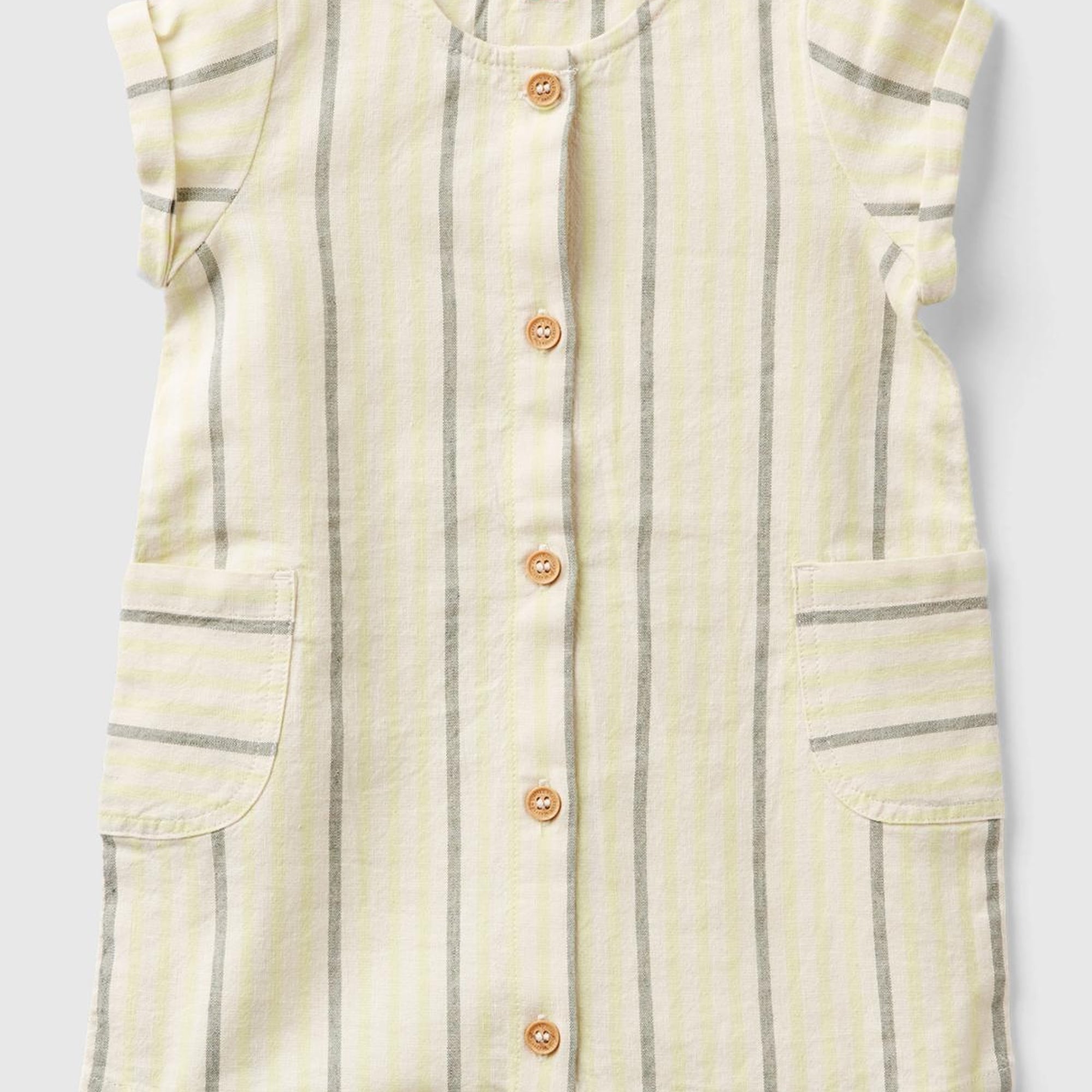 Bebek Krem Mix Tamam Çizgili Yama Cepli Önü Düğmeli Tulum