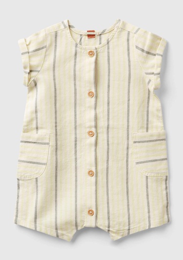  Bebek Krem Mix Tamam Çizgili Yama Cepli Önü Düğmeli Tulum