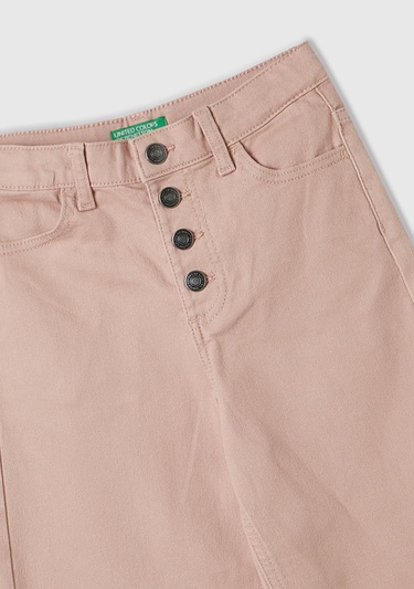  Kız Çocuk Pudra Düğme Kapamalı Geniş Paça Pantolon