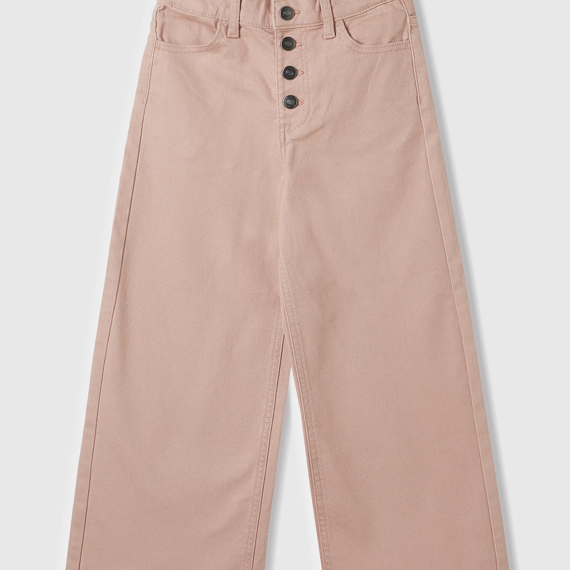 Kız Çocuk Pudra Düğme Kapamalı Geniş Paça Pantolon