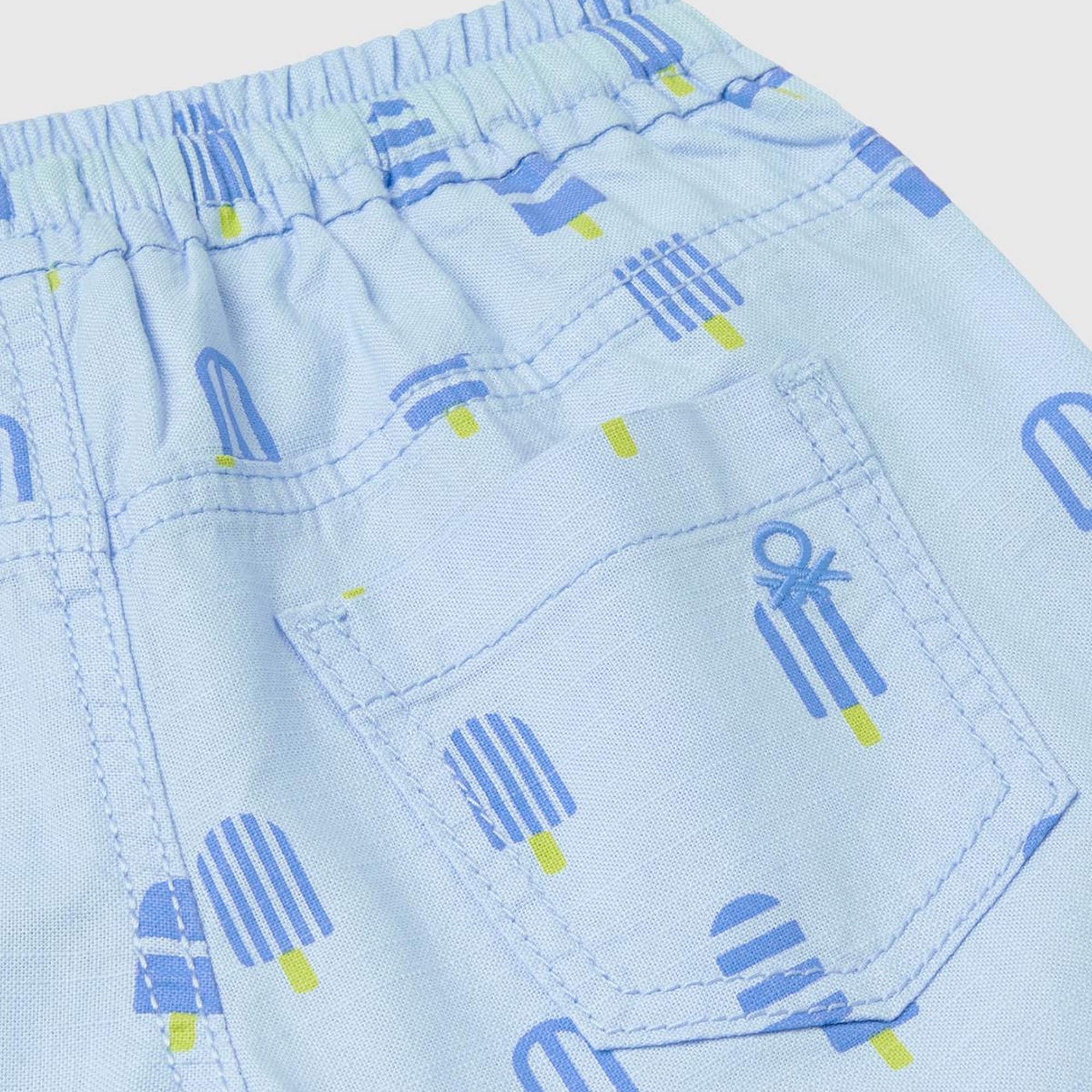 Erkek Çocuk Mavi Mix Tamamı Grafik Baskılı Arkası Logo İşlemeli Beli Büzgülü Şort