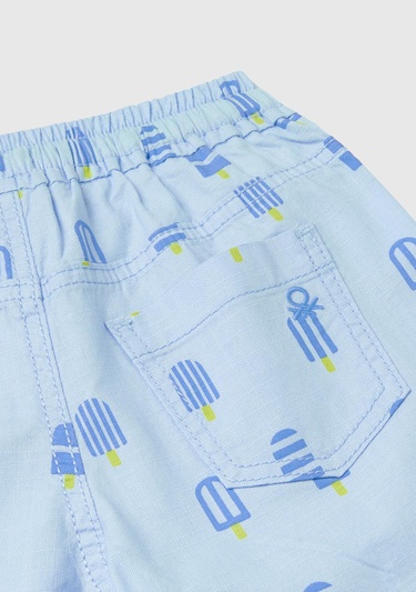  Erkek Çocuk Mavi Mix Tamamı Grafik Baskılı Arkası Logo İşlemeli Beli Büzgülü Şort