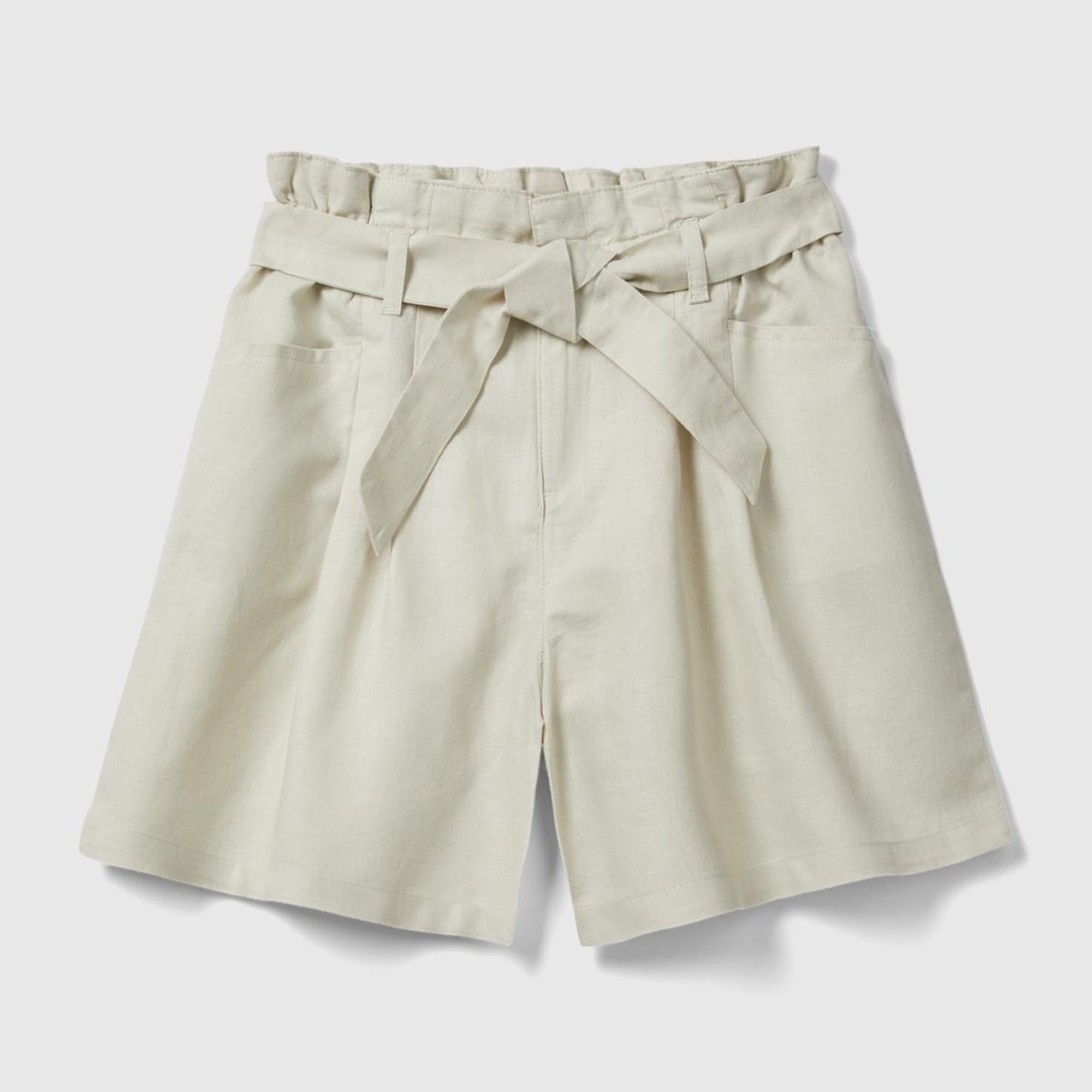 Kız Çocuk Bej Beli Kuşaklı Bermuda Şort