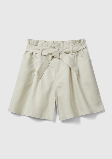  Kız Çocuk Bej Beli Kuşaklı Bermuda Şort