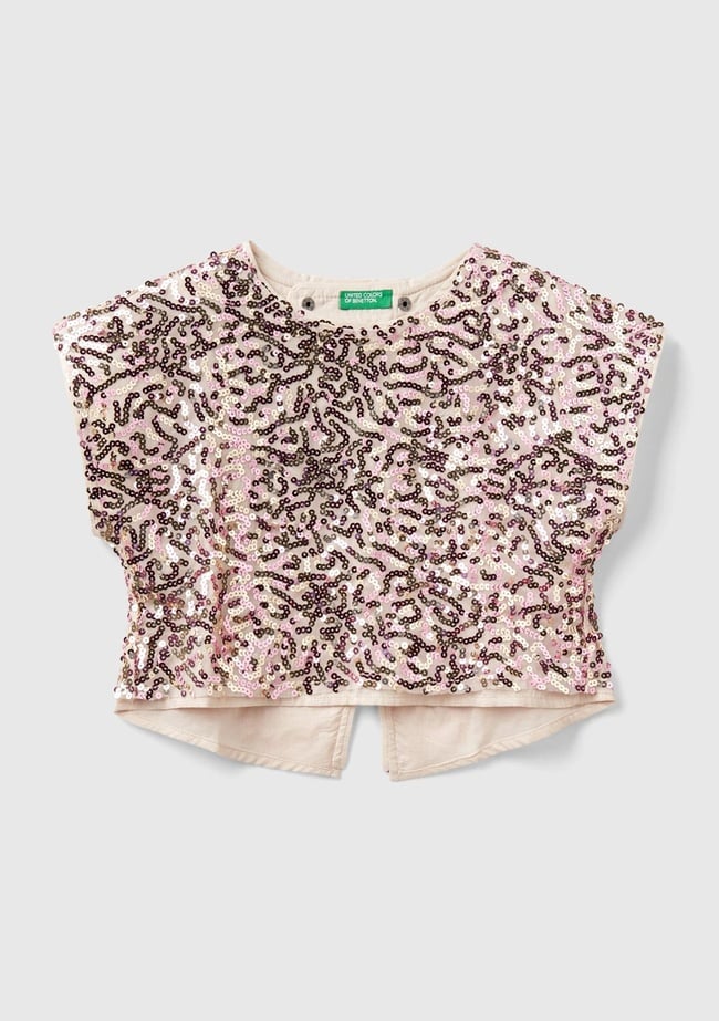  Kız Çocuk Gold Tamamı Desenli Arkası Çapraz Detaylı Bisiklet Yaka Bluz