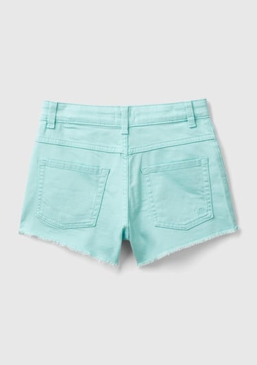  Kız Çocuk Su Yeşili 5 Cepli Ucu Saçaklı Kısa Şort