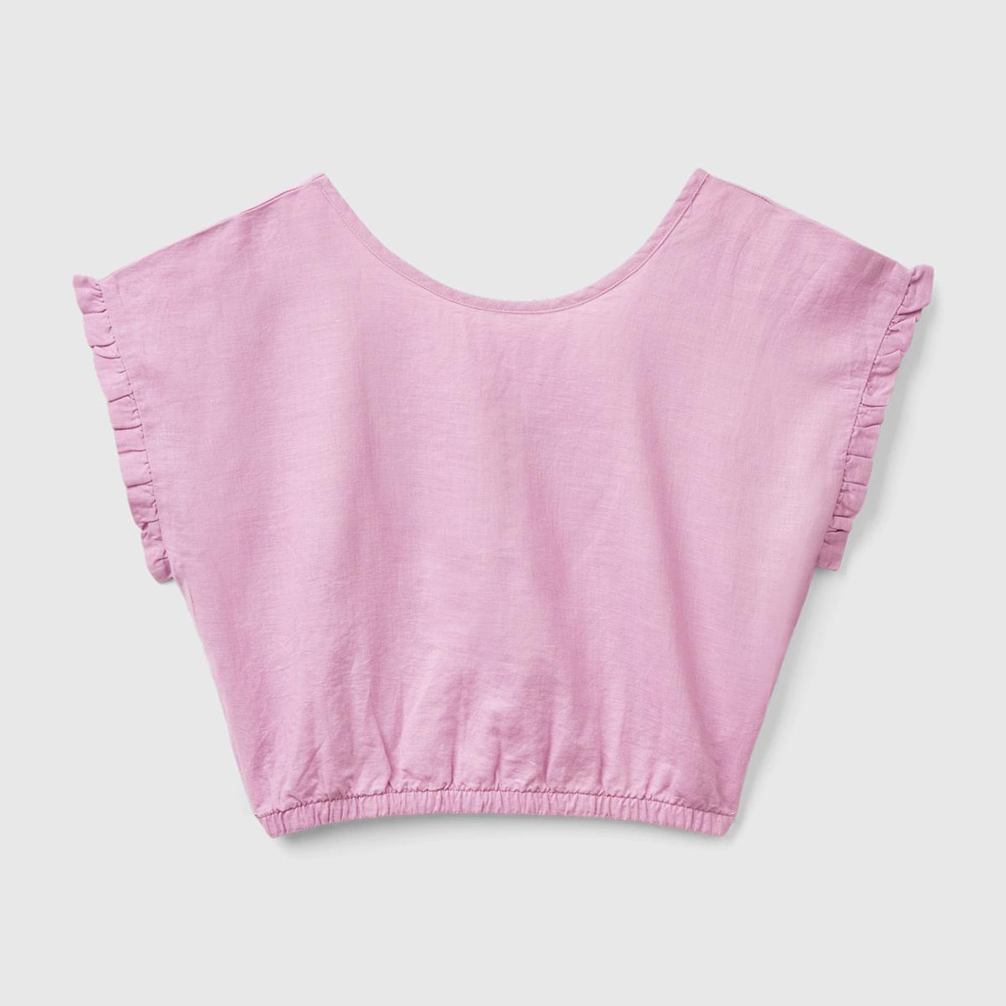 Kız Çocuk Pembe Keten Karışımlı Bluz