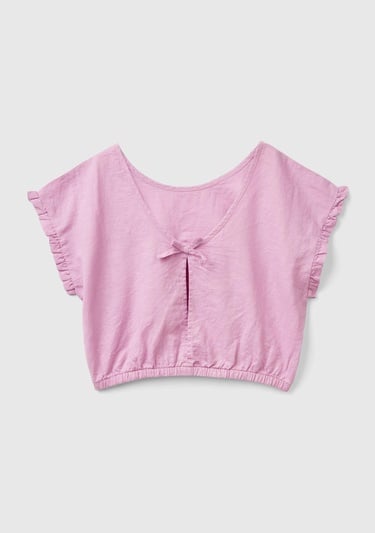  Kız Çocuk Pembe Keten Karışımlı Bluz