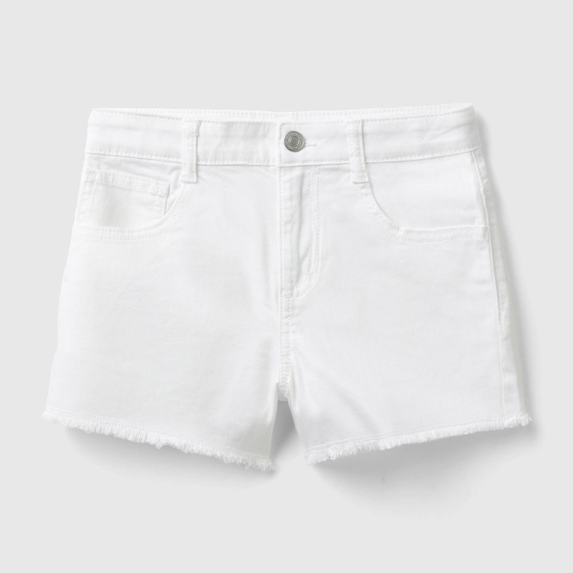 Kız Çocuk Beyaz 5 Cepli Ucu Saçaklı Kısa Şort
