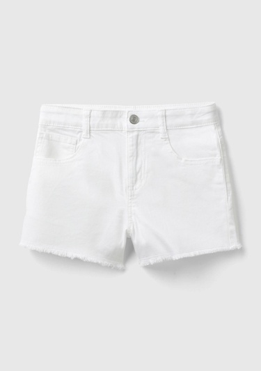  Kız Çocuk Beyaz 5 Cepli Ucu Saçaklı Kısa Şort