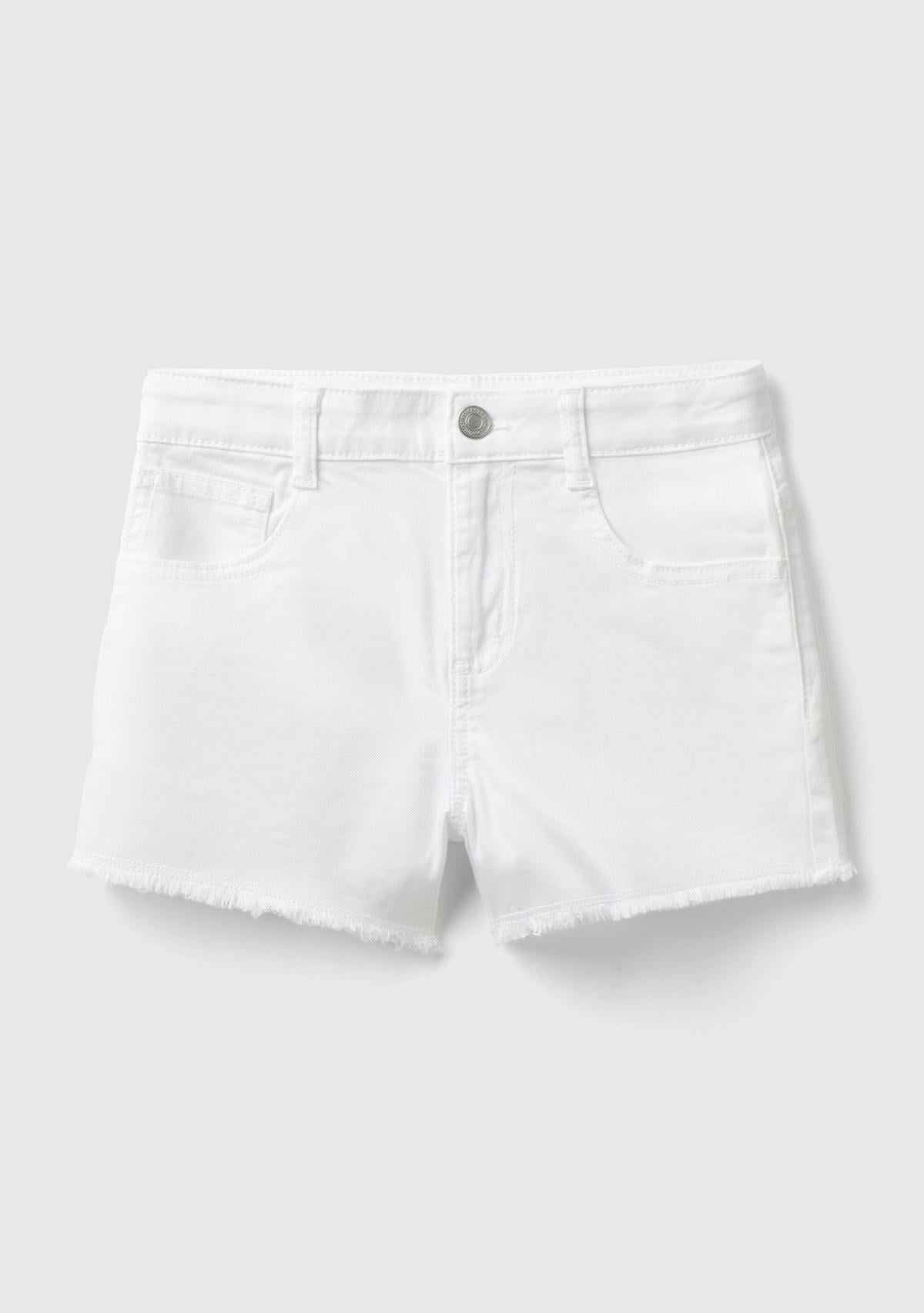  Kız Çocuk Beyaz 5 Cepli Ucu Saçaklı Kısa Şort