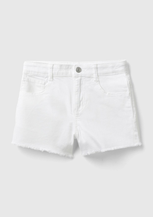  Kız Çocuk Beyaz 5 Cepli Ucu Saçaklı Kısa Şort