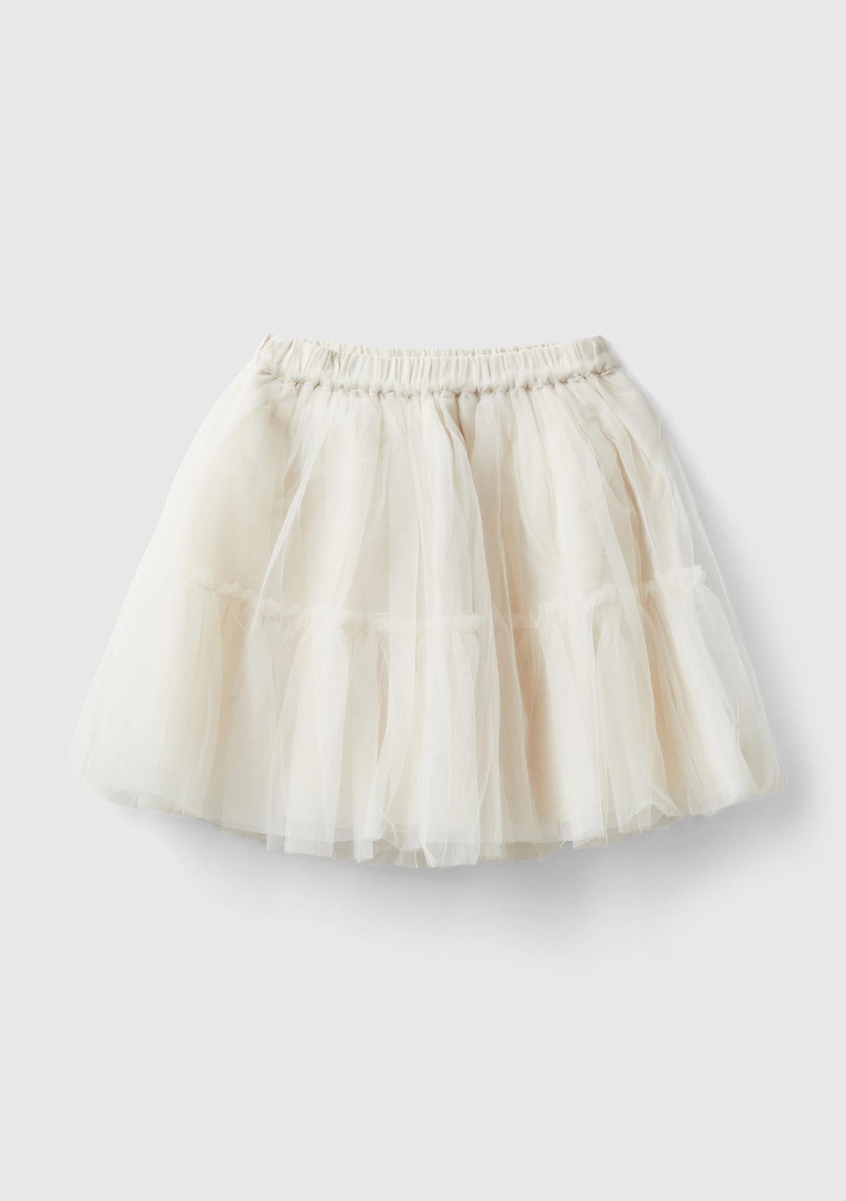  Kız Çocuk Krem İç Astarlı Kloş Tül Etek