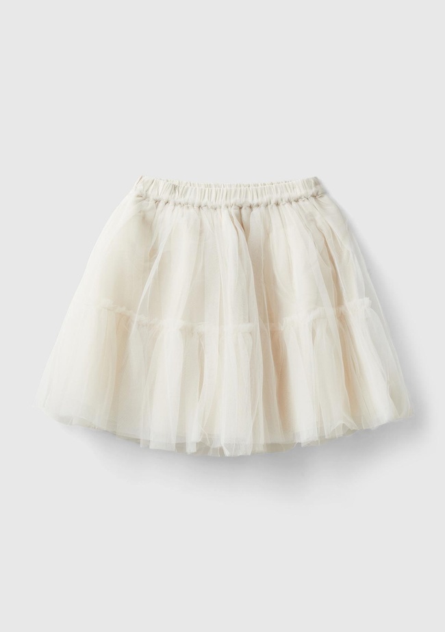  Kız Çocuk Krem İç Astarlı Kloş Tül Etek