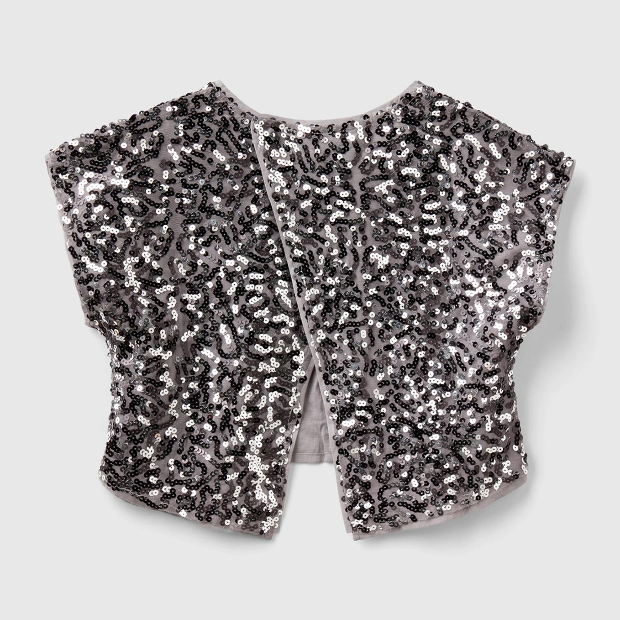 Kız Çocuk Gri Mix Tamamı Desenli Arkası Çapraz Detaylı Bisiklet Yaka Bluz