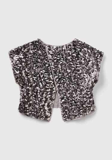  Kız Çocuk Gri Mix Tamamı Desenli Arkası Çapraz Detaylı Bisiklet Yaka Bluz