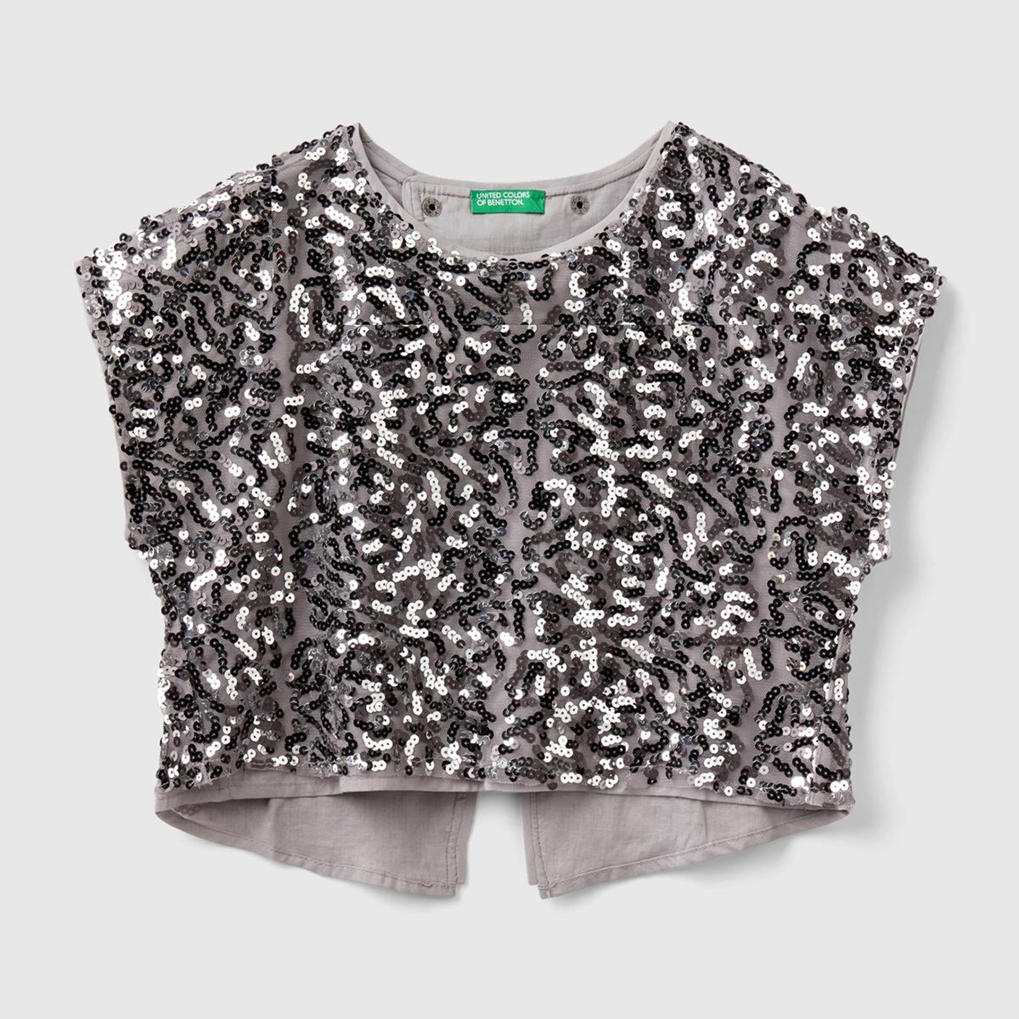 Kız Çocuk Gri Mix Tamamı Desenli Arkası Çapraz Detaylı Bisiklet Yaka Bluz