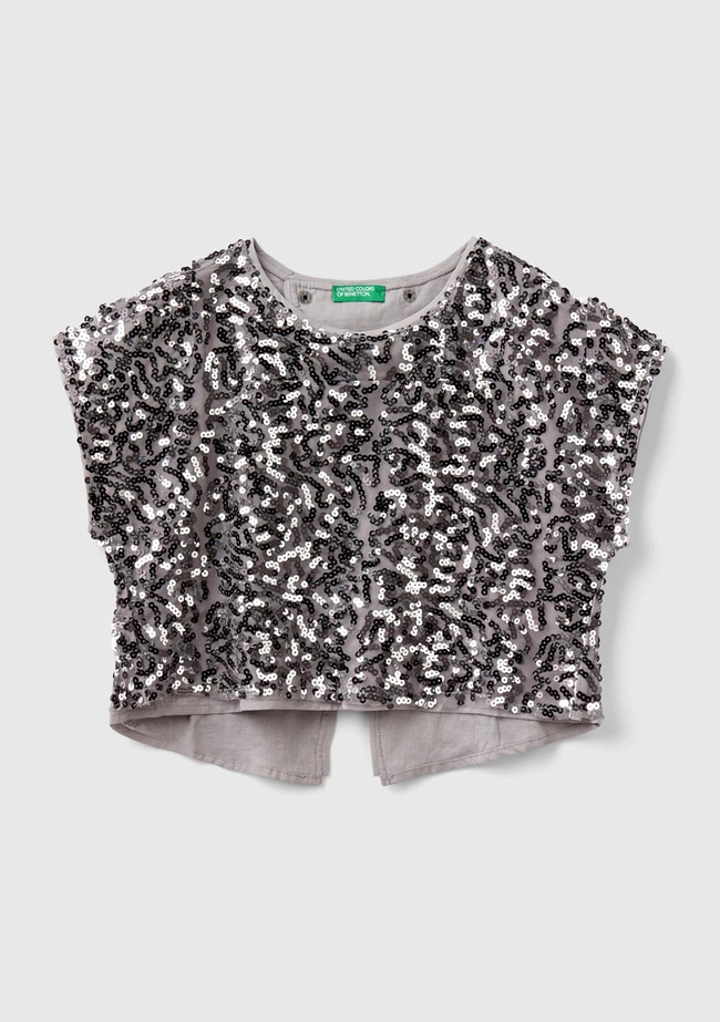  Kız Çocuk Gri Mix Tamamı Desenli Arkası Çapraz Detaylı Bisiklet Yaka Bluz