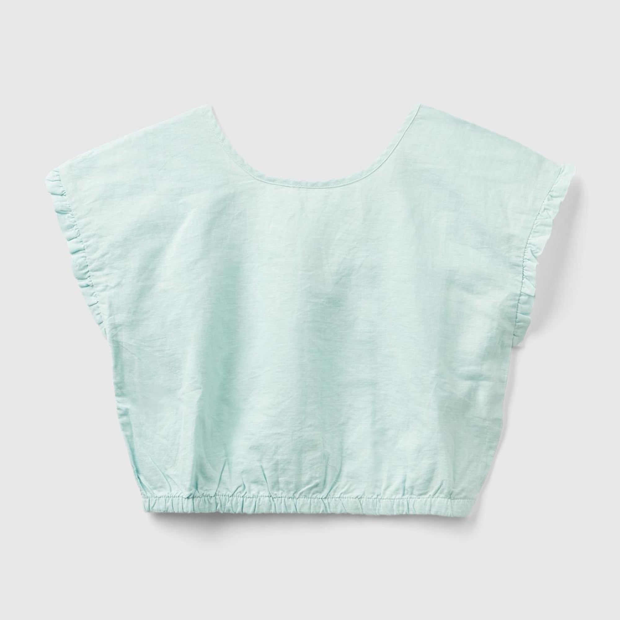 Kız Çocuk Açık Mavi Keten Karışımlı Bluz