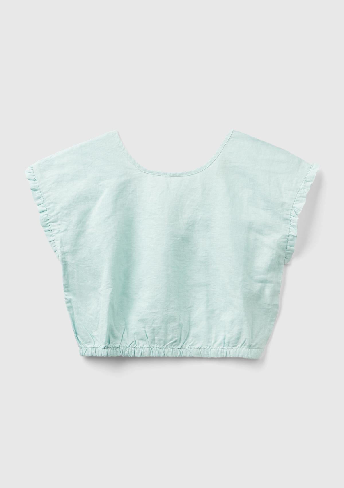  Kız Çocuk Açık Mavi Keten Karışımlı Bluz