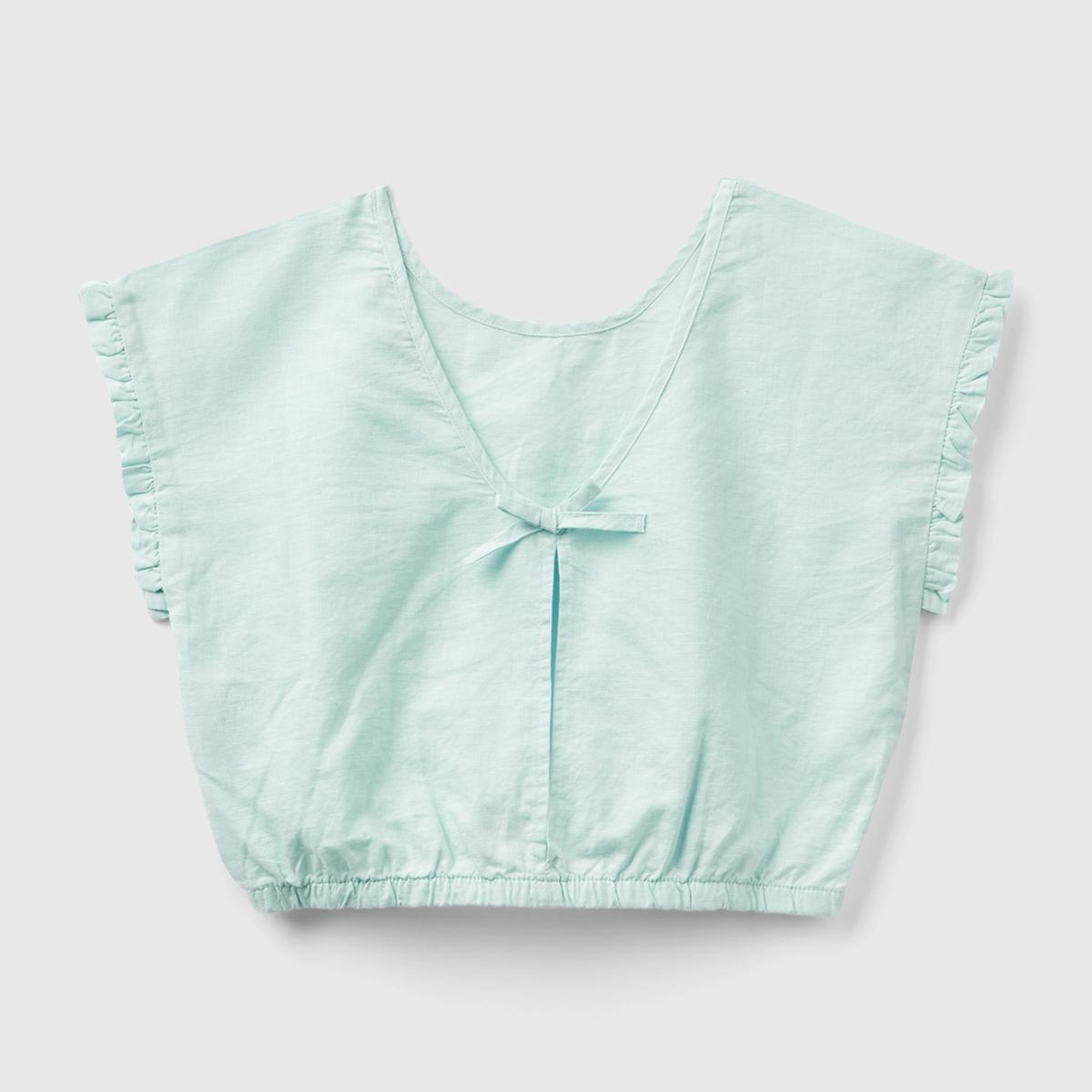 Kız Çocuk Açık Mavi Keten Karışımlı Bluz