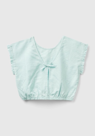  Kız Çocuk Açık Mavi Keten Karışımlı Bluz