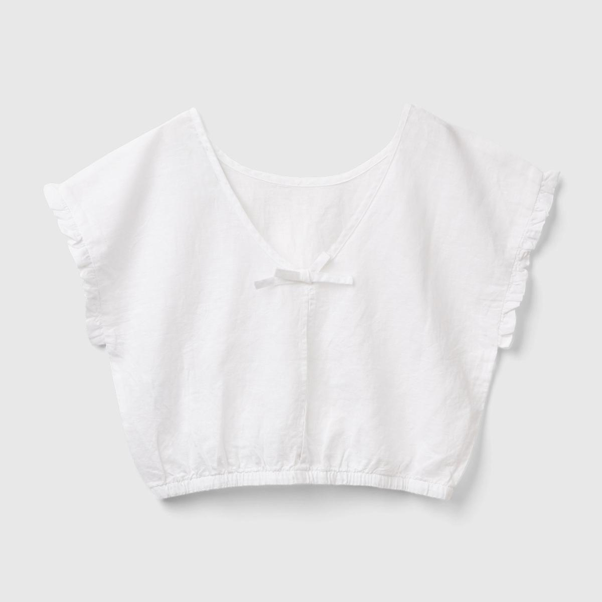 Kız Çocuk Beyaz Keten Karışımlı Bluz