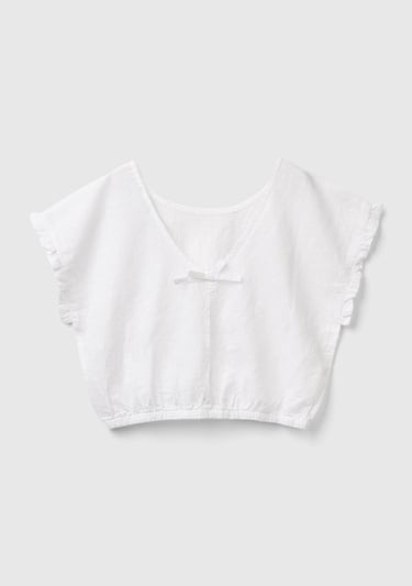  Kız Çocuk Beyaz Keten Karışımlı Bluz