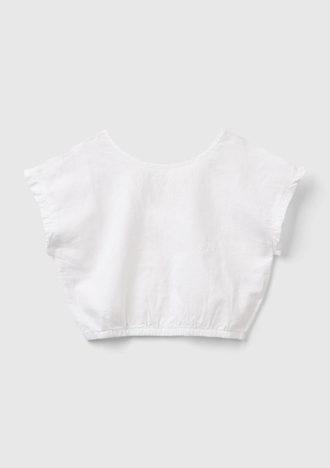  Kız Çocuk Beyaz Keten Karışımlı Bluz