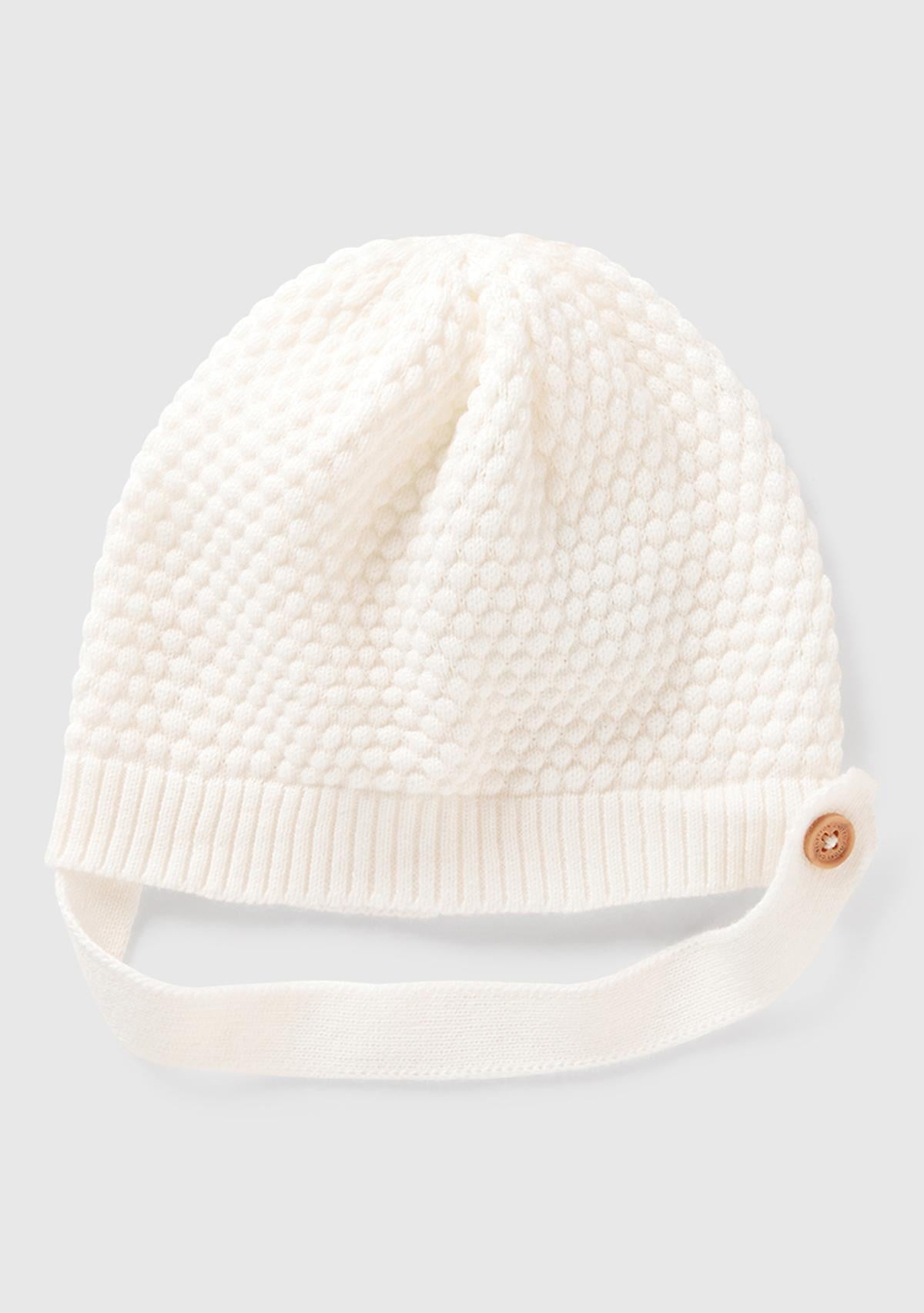  Bebek Beyaz 3D Dikişli İpli ve Düğmeli Şapka