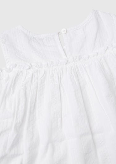 Kız Çocuk Beyaz Omzu Açık Lastik  Detaylı Bisiklet Yaka Bluz