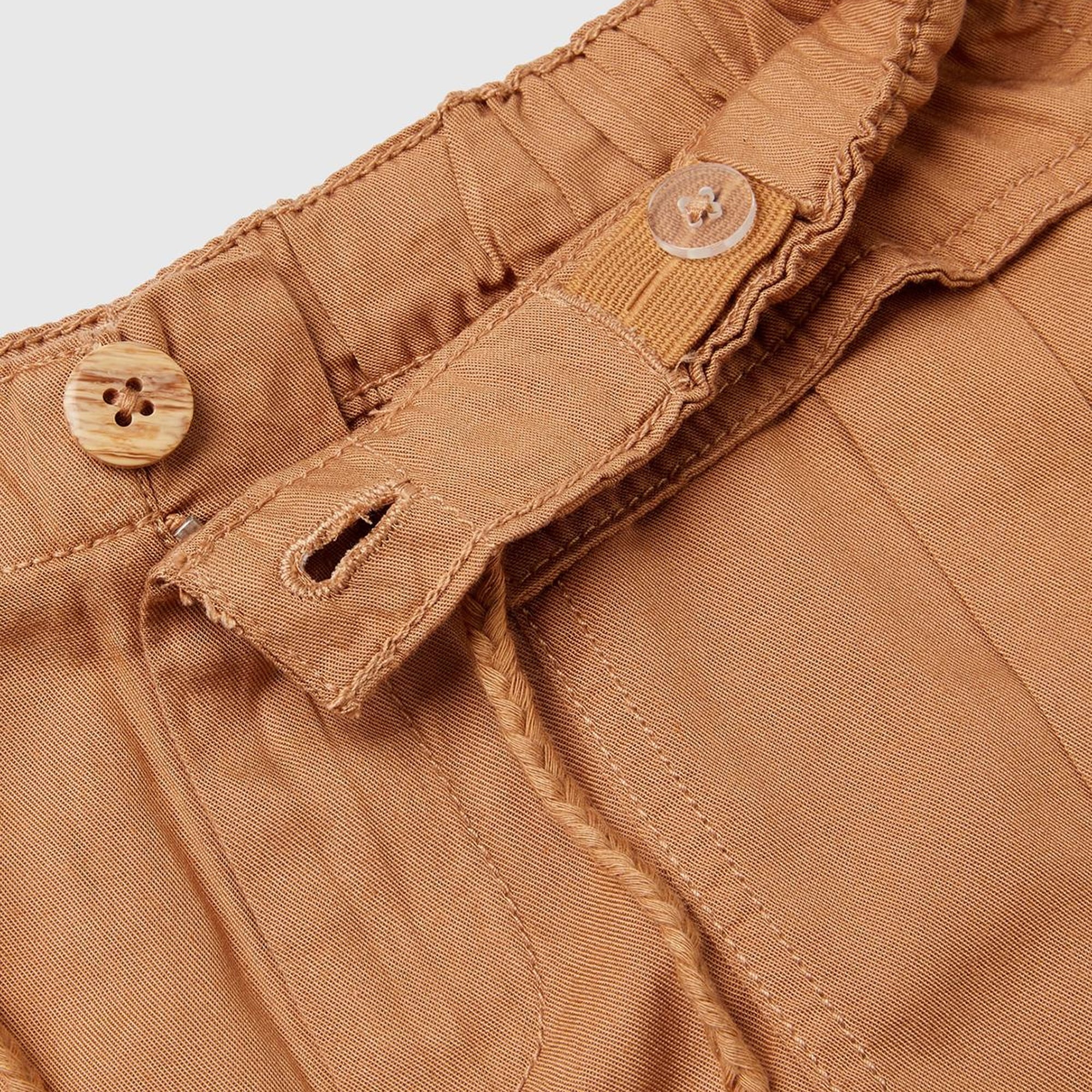 Kız Çocuk Camel Arkası Elastik Bantlı Büzgü İpli Yama Cepli Şort