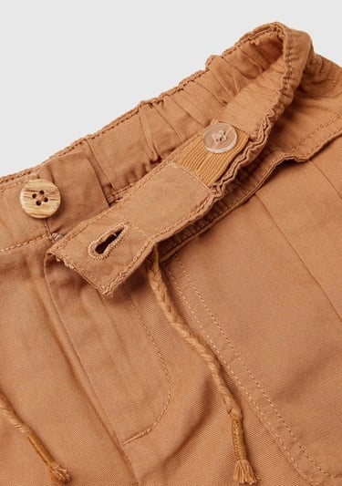  Kız Çocuk Camel Arkası Elastik Bantlı Büzgü İpli Yama Cepli Şort