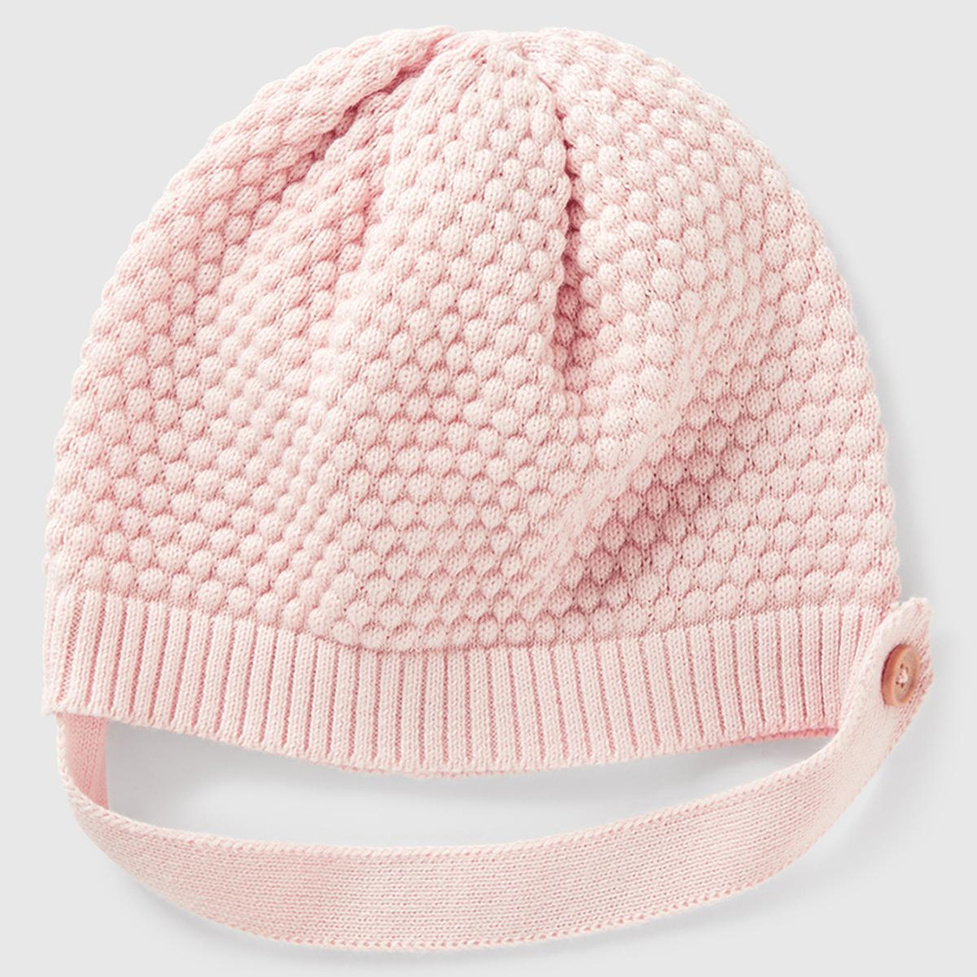 Bebek Toz Pembe 3D Dikişli İpli ve Düğmeli Şapka