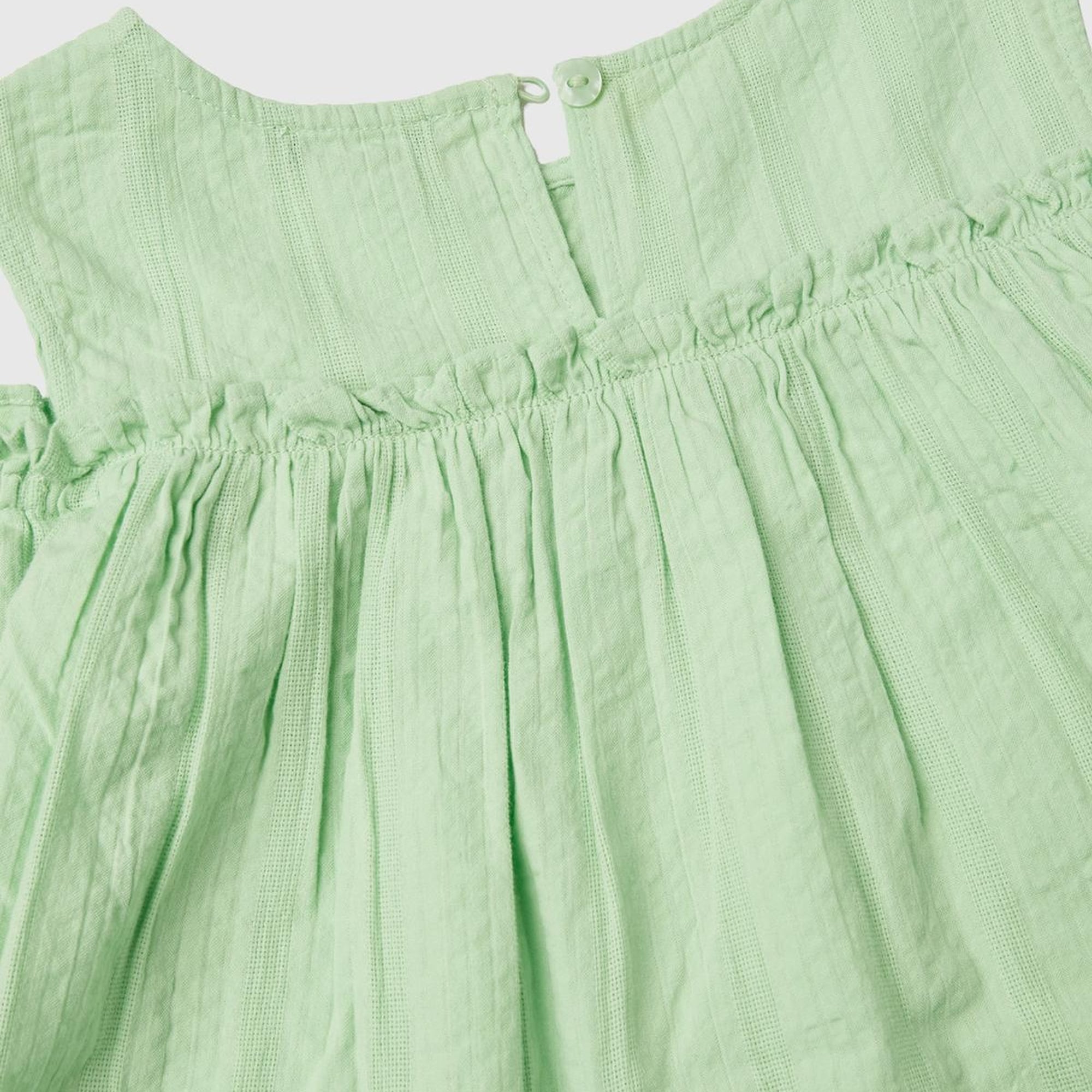 Kız Çocuk Açık Yeşil Omzu Açık Lastik  Detaylı Bisiklet Yaka Bluz