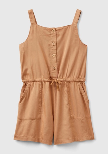  Kız Çocuk Camel Önü Düğmeli Beli Kuşaklı Arkası Elastik Detaylı Kısa Tulum