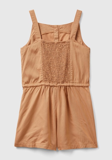  Kız Çocuk Camel Önü Düğmeli Beli Kuşaklı Arkası Elastik Detaylı Kısa Tulum