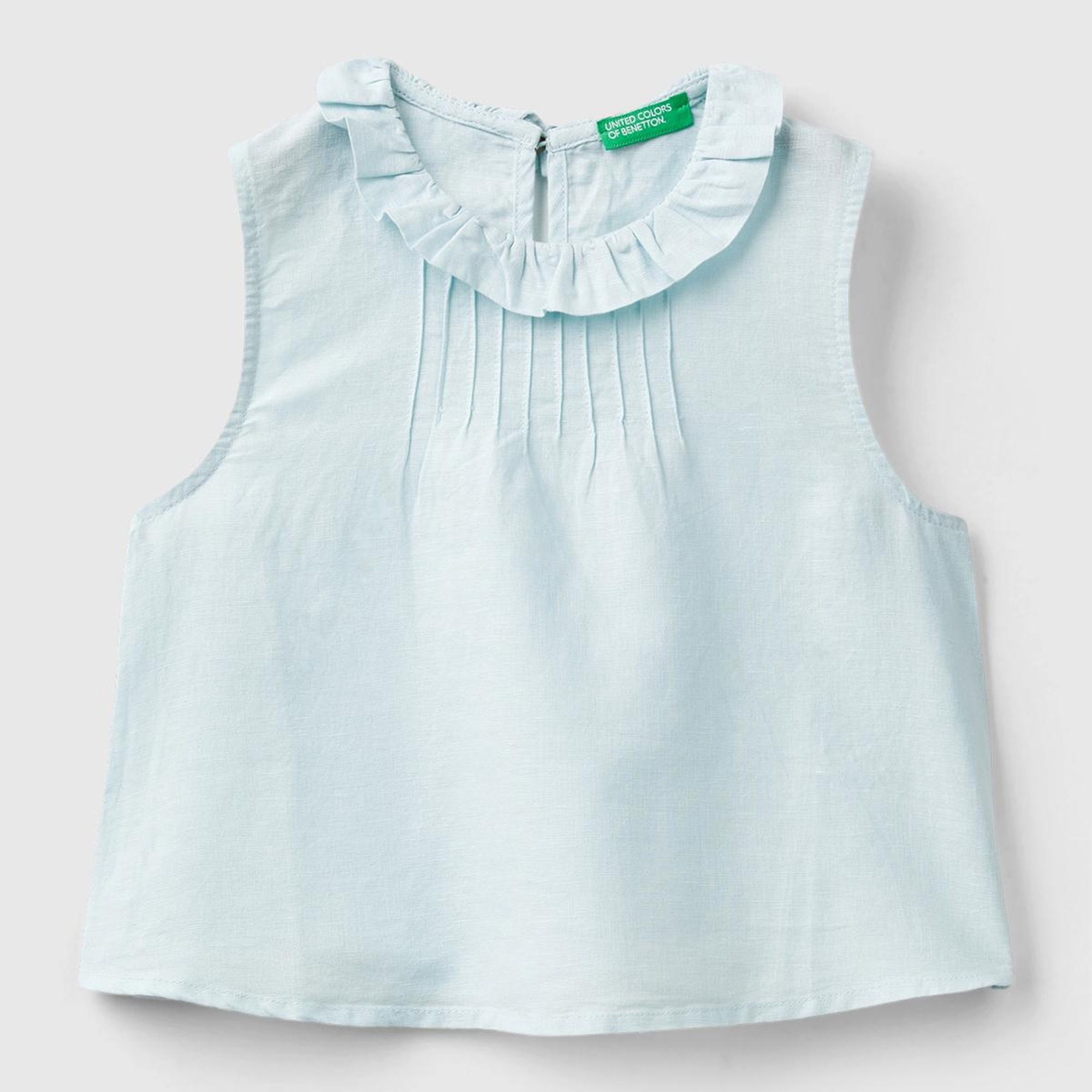 Kız Çocuk Açık Mavi Yakası Fırfırlı Kolsuz Bluz