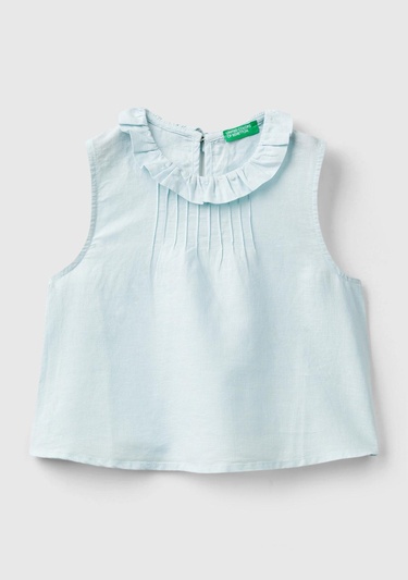  Kız Çocuk Açık Mavi Yakası Fırfırlı Kolsuz Bluz