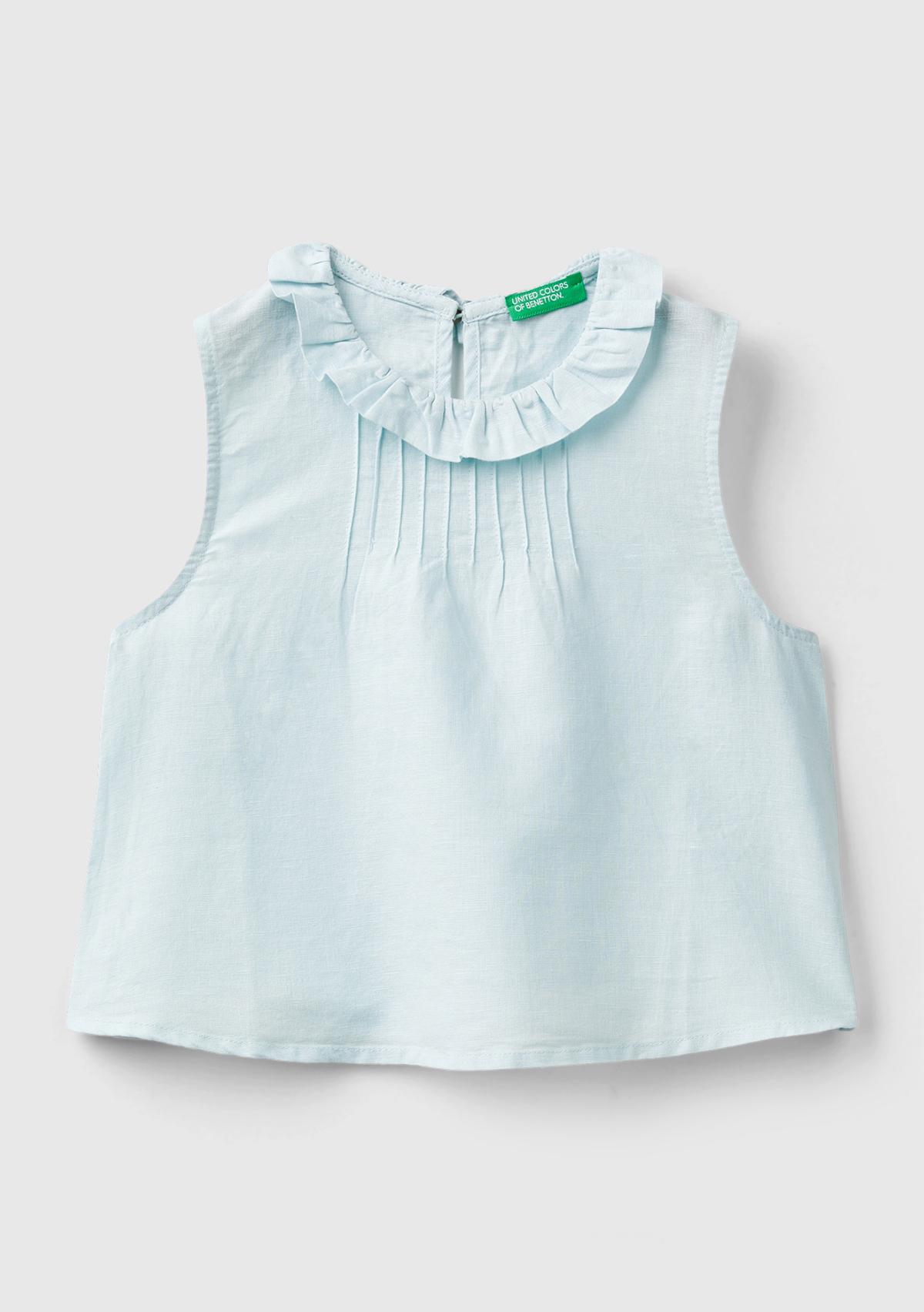  Kız Çocuk Açık Mavi Yakası Fırfırlı Kolsuz Bluz