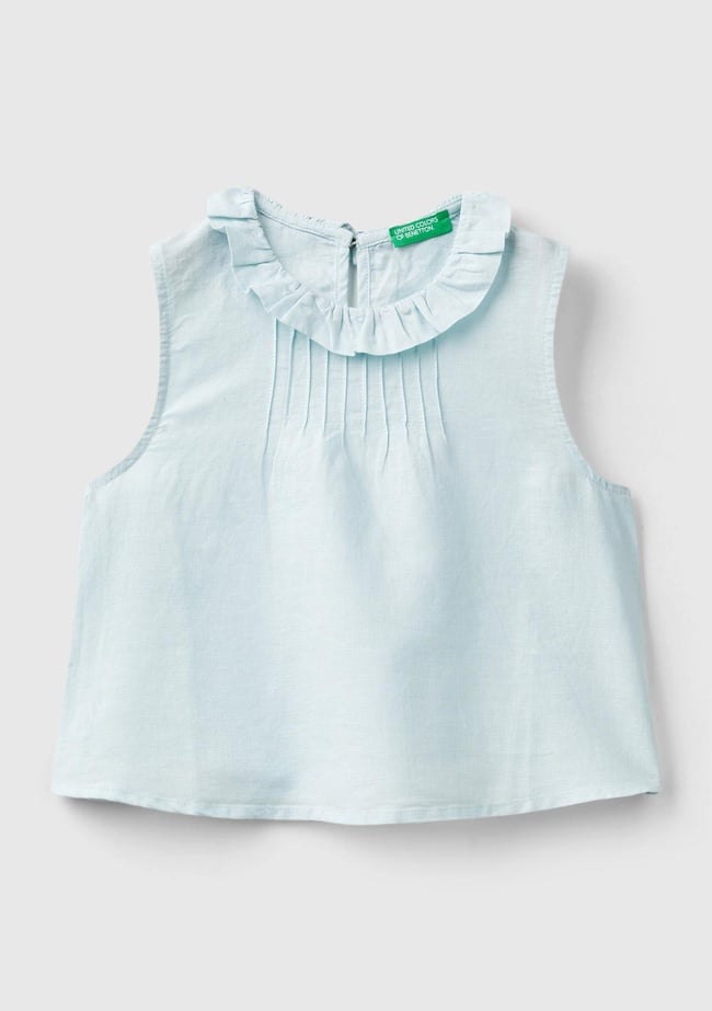  Kız Çocuk Açık Mavi Yakası Fırfırlı Kolsuz Bluz