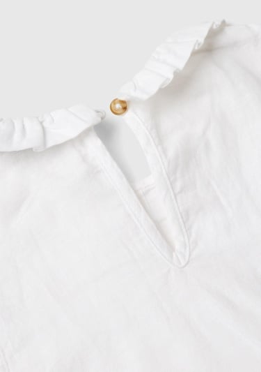  Kız Çocuk Beyaz Yakası Fırfırlı Kolsuz Bluz