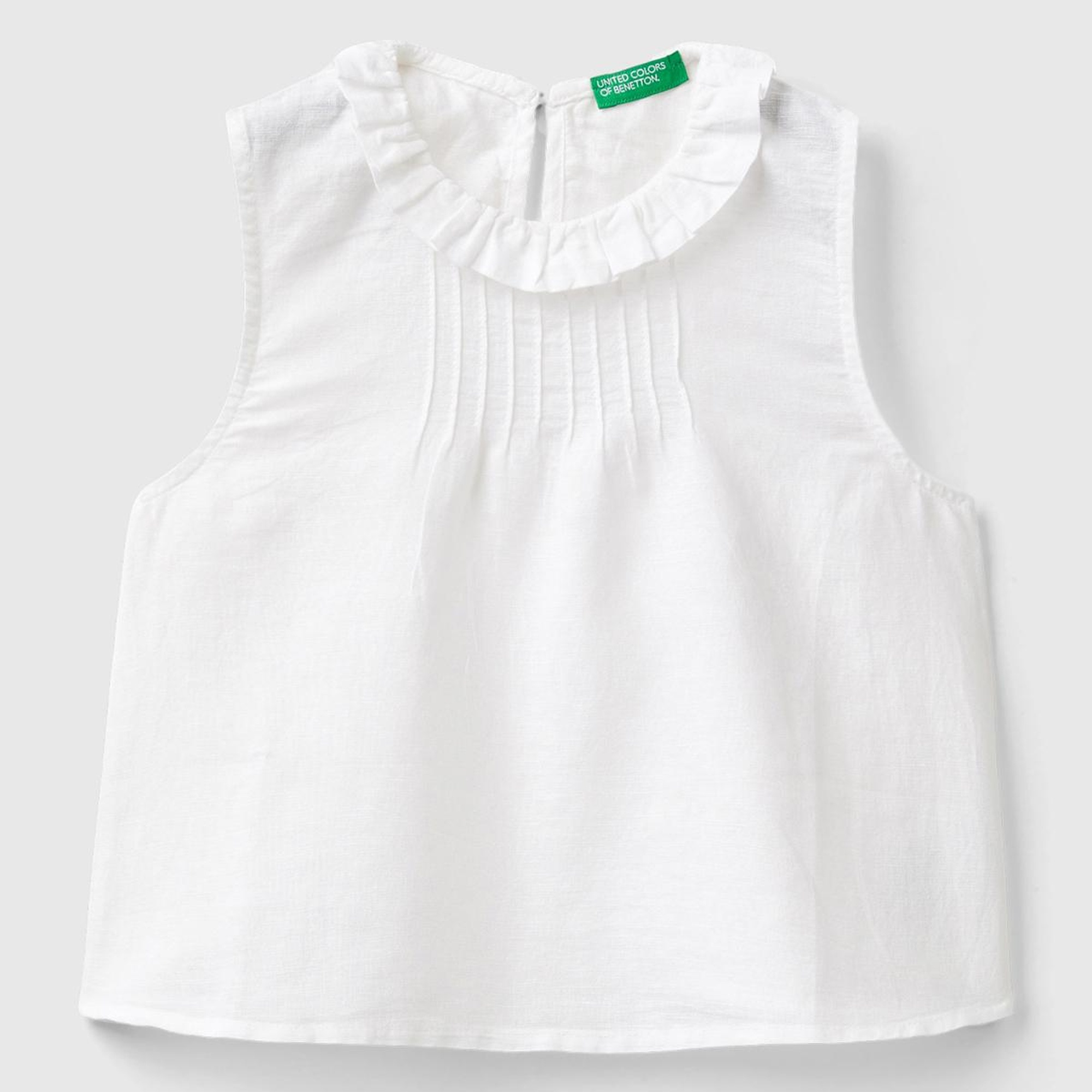 Kız Çocuk Beyaz Yakası Fırfırlı Kolsuz Bluz