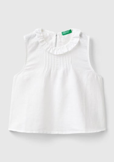  Kız Çocuk Beyaz Yakası Fırfırlı Kolsuz Bluz