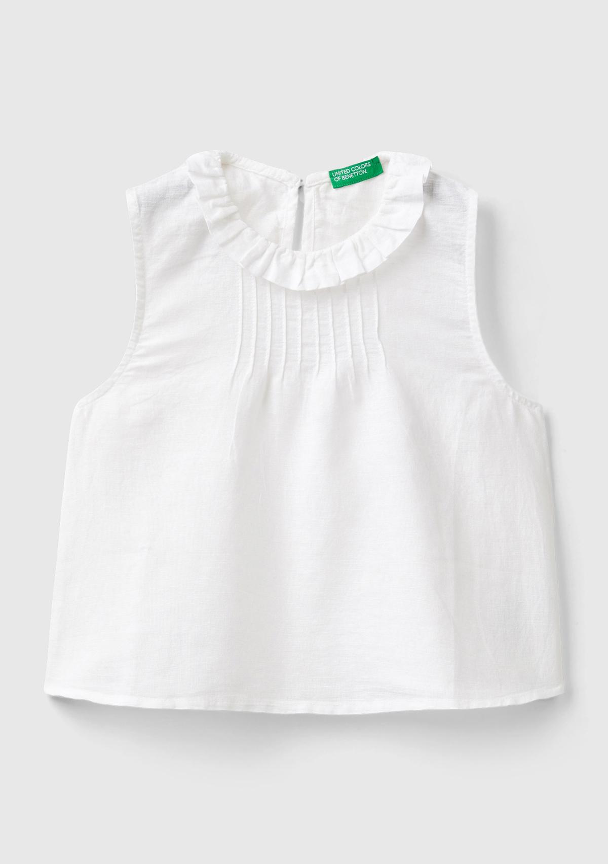  Kız Çocuk Beyaz Yakası Fırfırlı Kolsuz Bluz