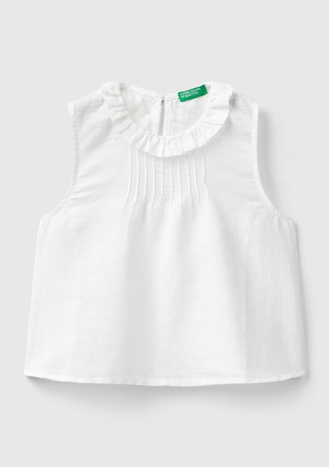  Kız Çocuk Beyaz Yakası Fırfırlı Kolsuz Bluz